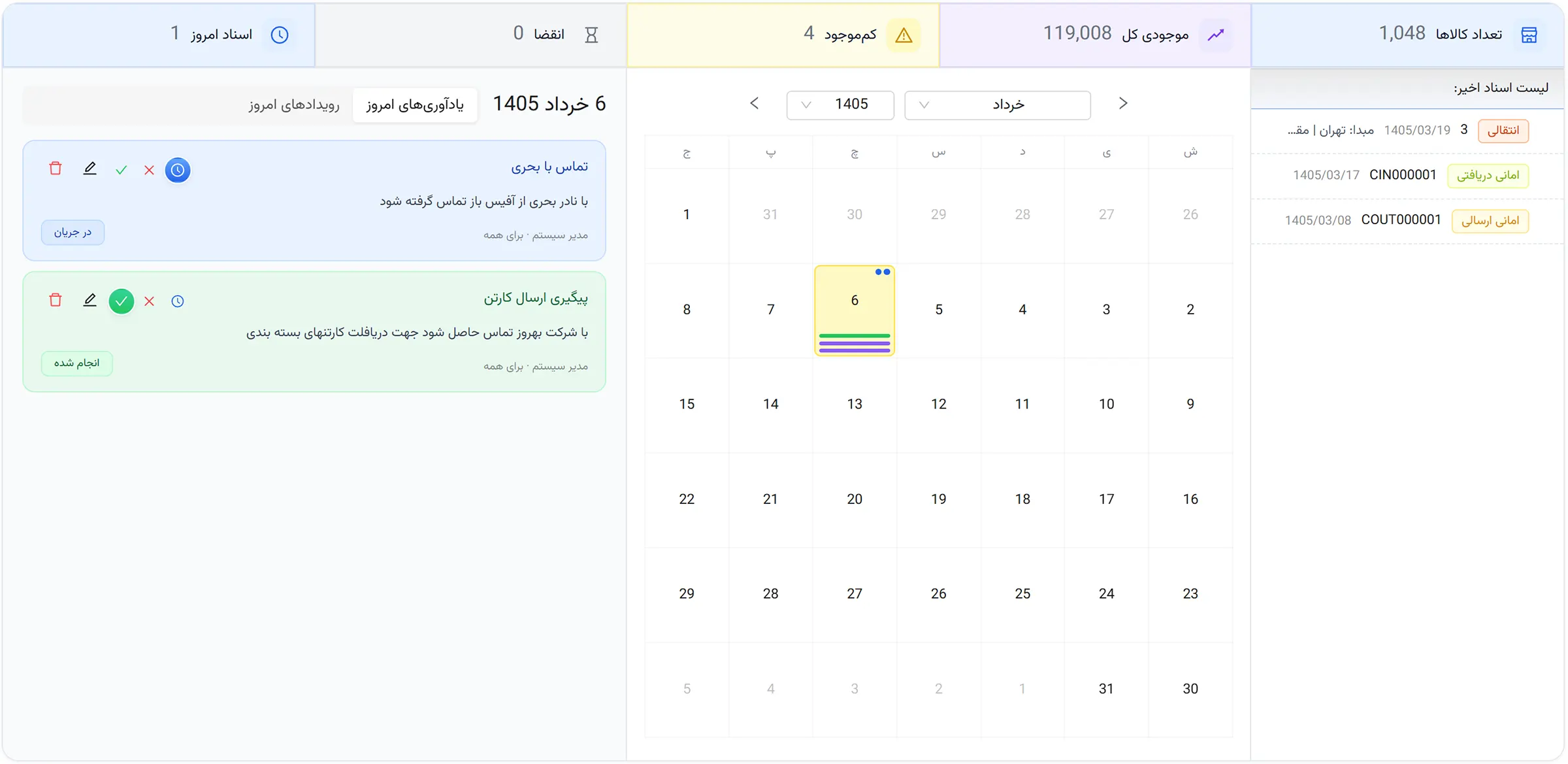 نمای داشبورد انباراپرو
