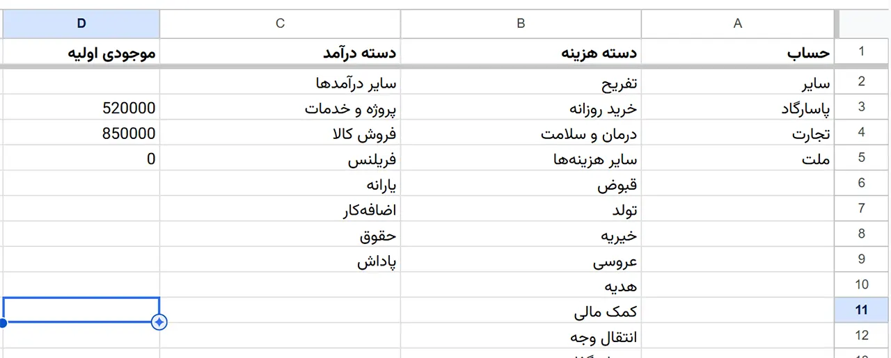 حسابداری شخصی با گوگل شیت